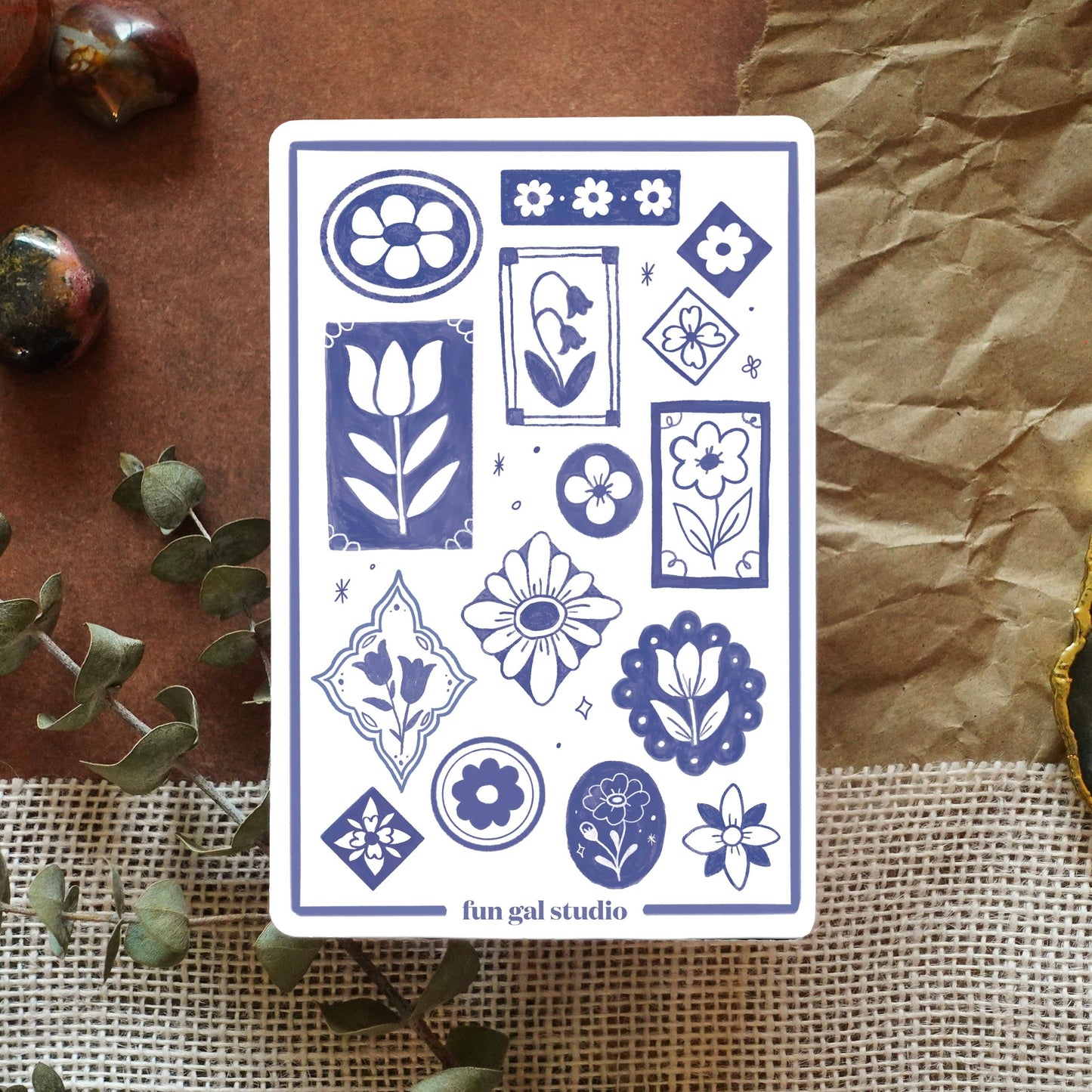 Blue Vintage Florals Paper Sticker Sheet