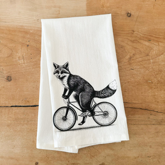 Fox on a Bike Tea Towel