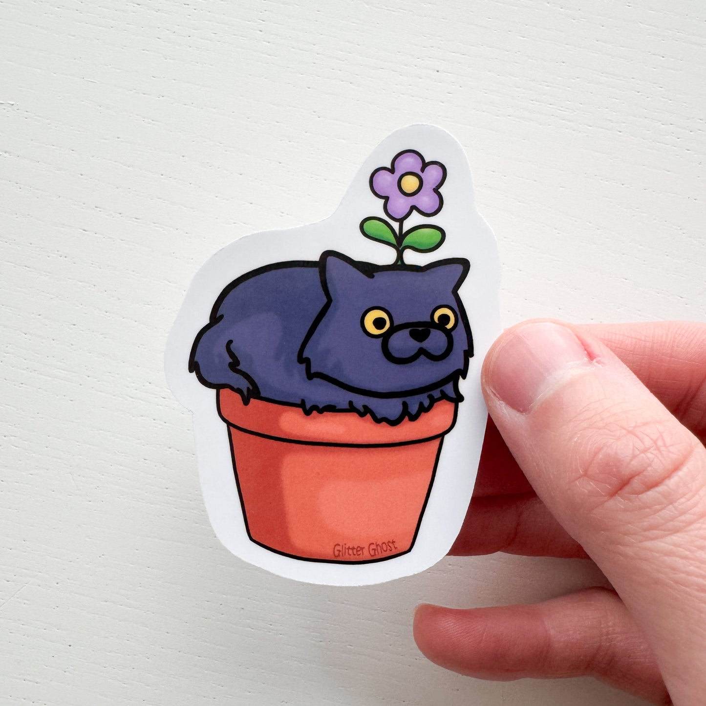 Gray Plant Cat Sticker