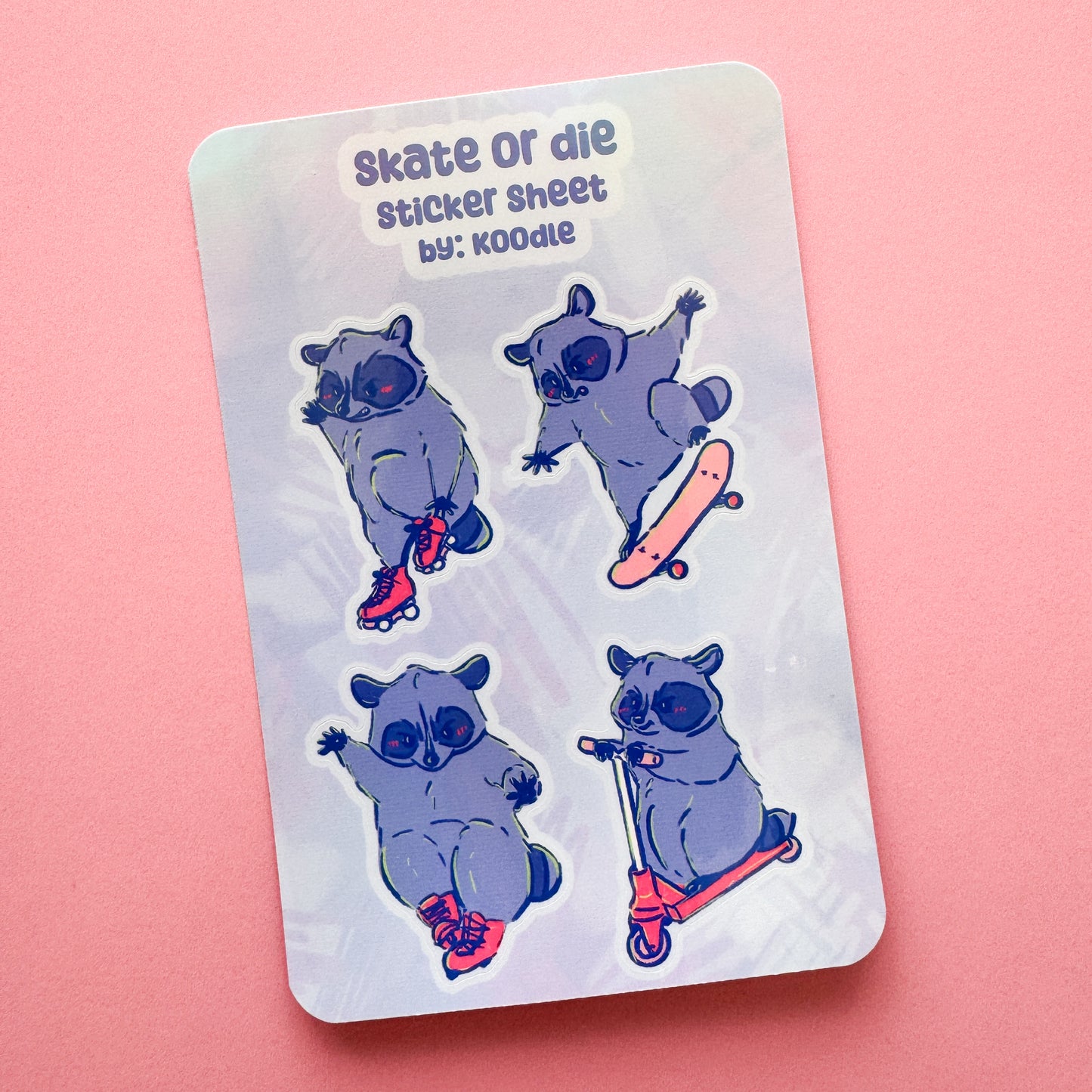 Skate or Die Racoon Holographic Sticker Sheet