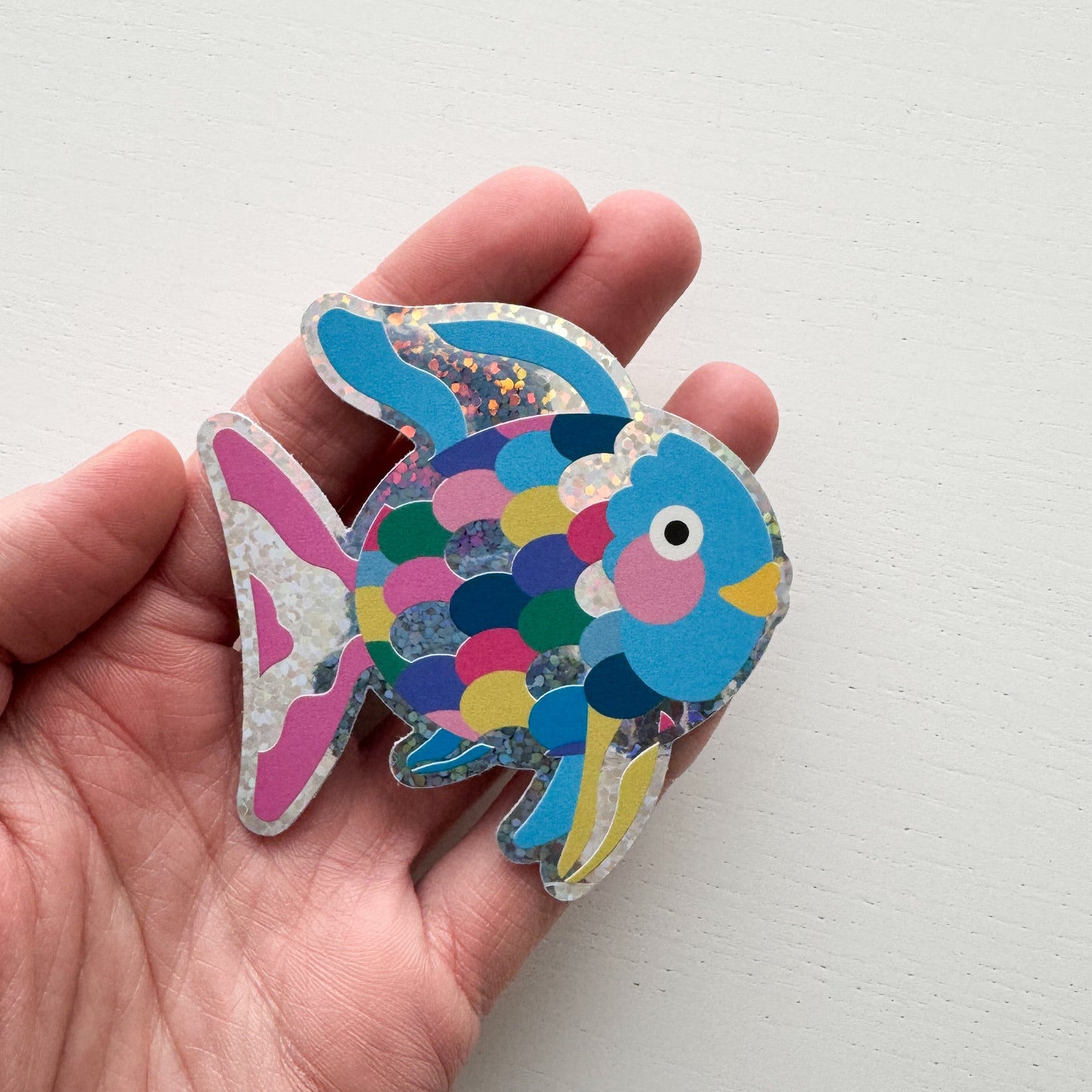 Rainbow Fish Textured Glitter Sticker