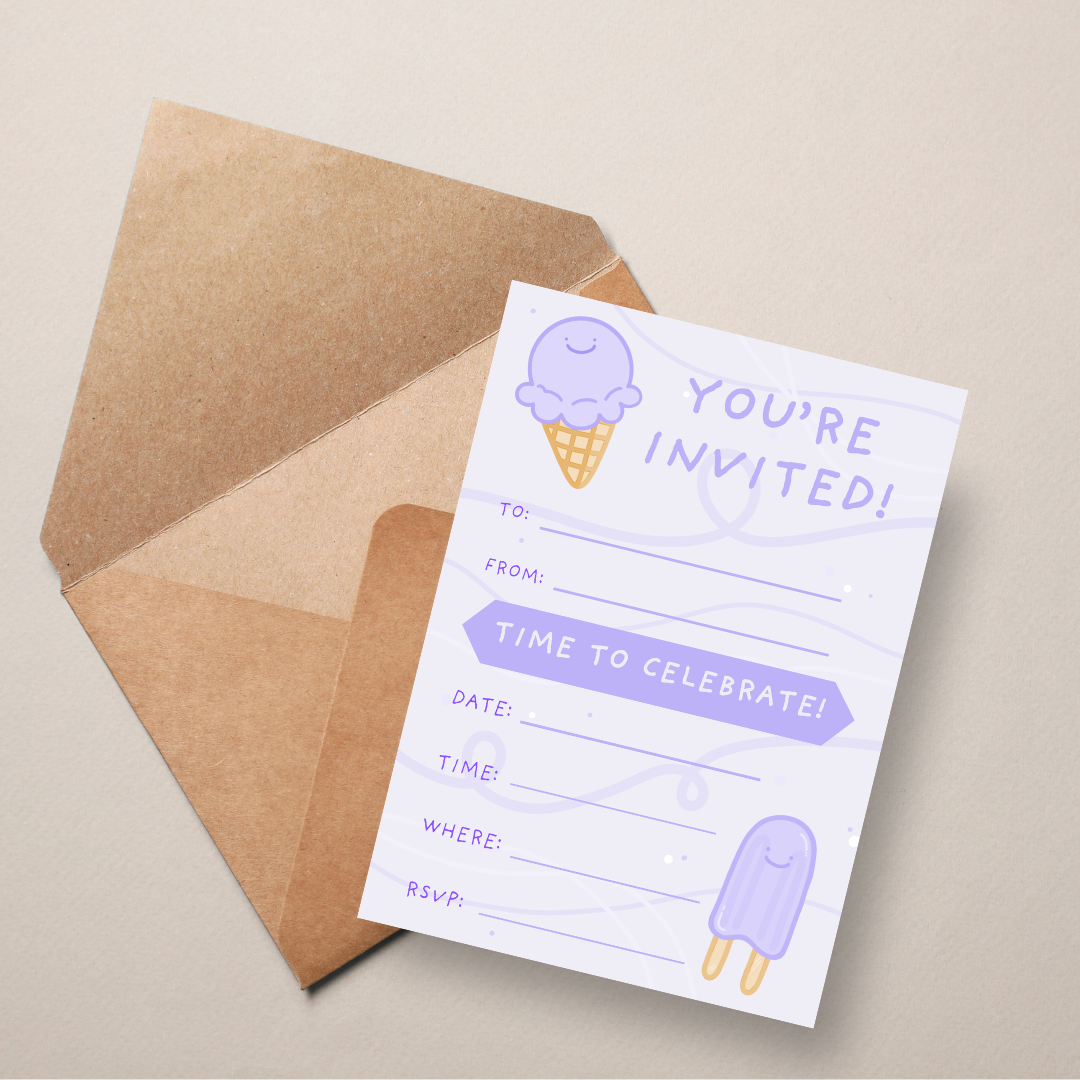 DIGITAL DOWNLOAD: Purple Ice Cream Birthday Invitation