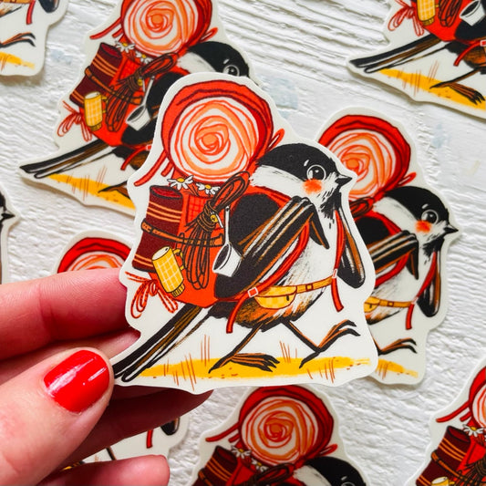 Backpack Hiking Chickadee Sticker