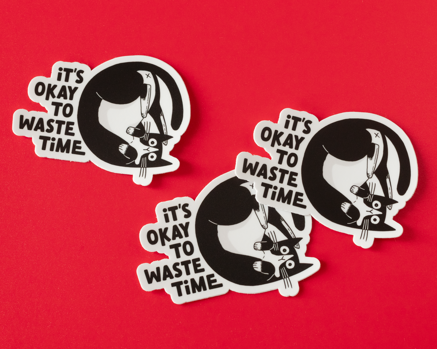 It's Okay To Waste Time Cat Vinyl Sticker