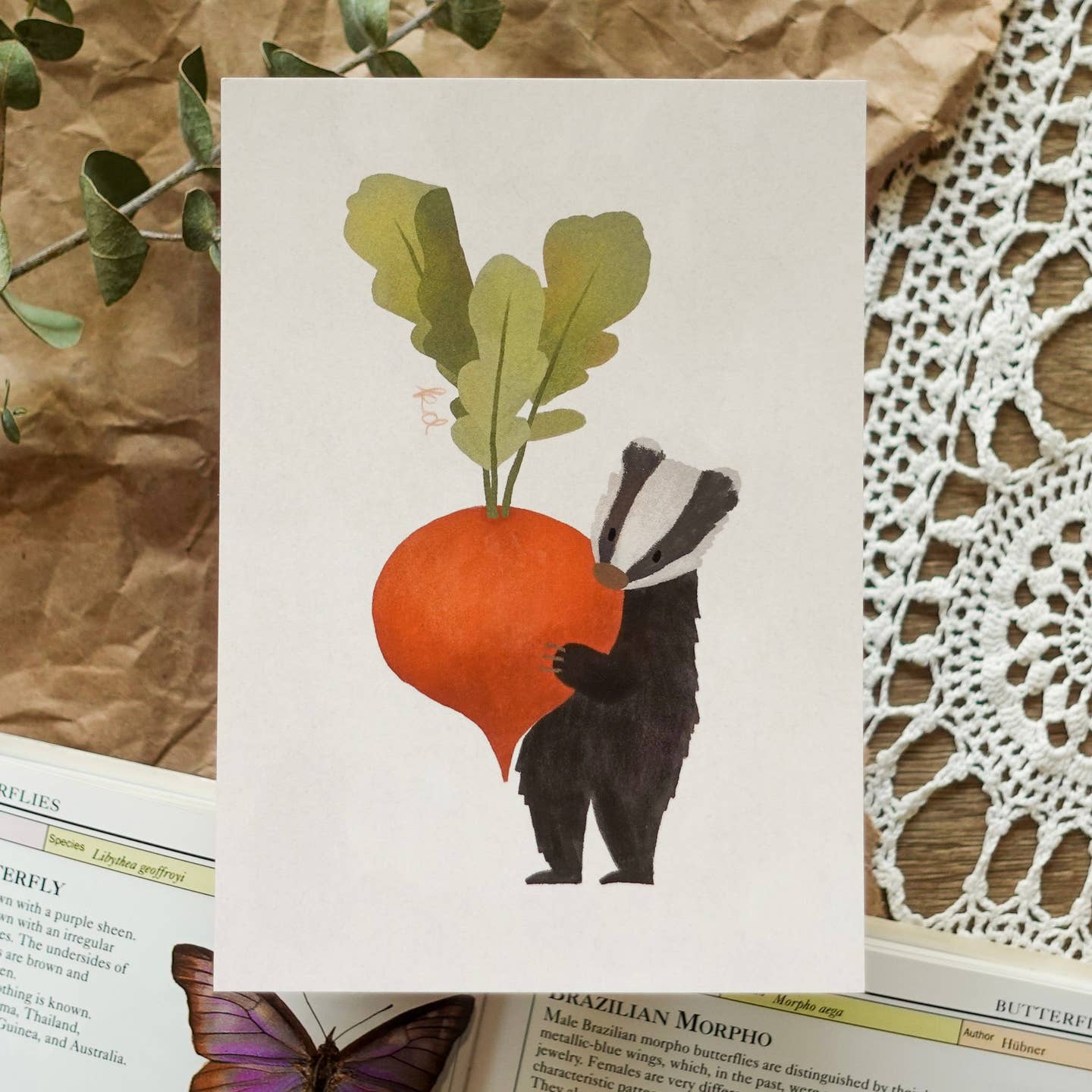 Badger and Radish Postcard