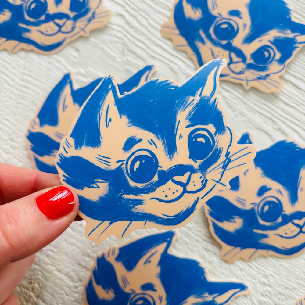 Blue Kitten Face Sticker