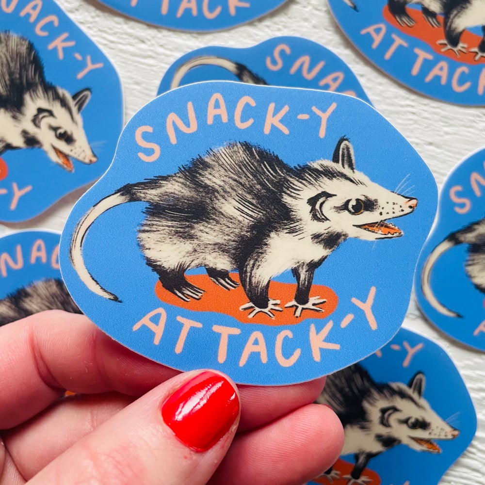 Snack-y Attack-y Opossum Sticker