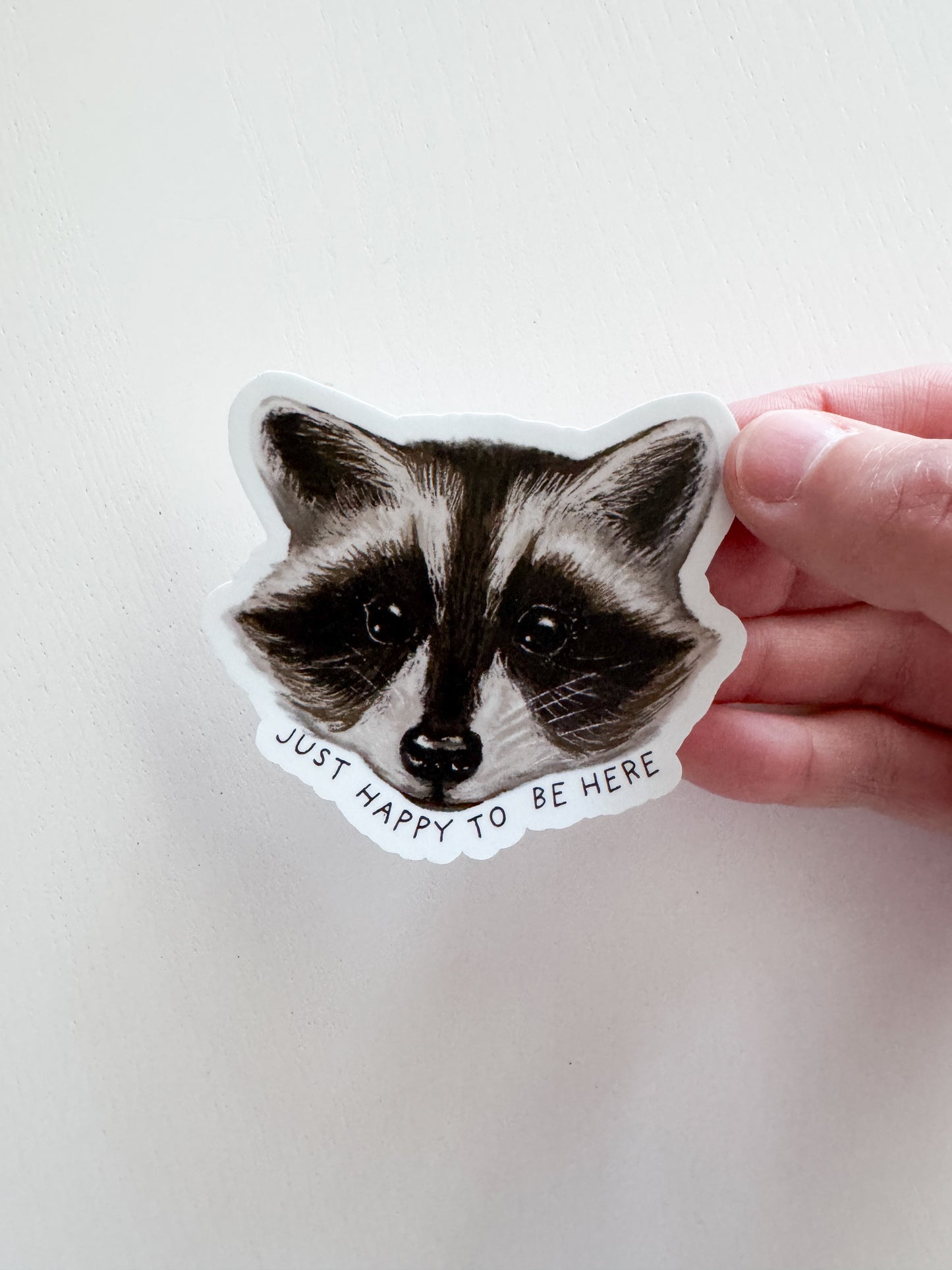 Happy to be Here Raccoon Sticker