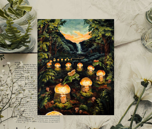 Fairy Frogs and Mushrooms Art Print - 8x10