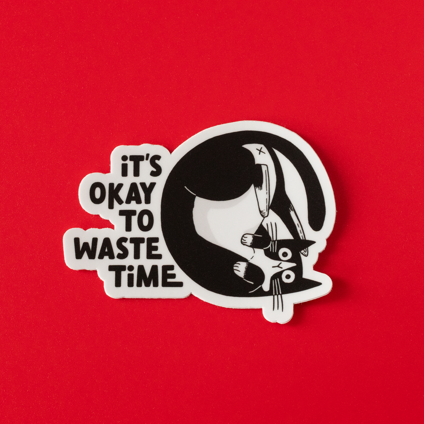 It's Okay To Waste Time Cat Vinyl Sticker