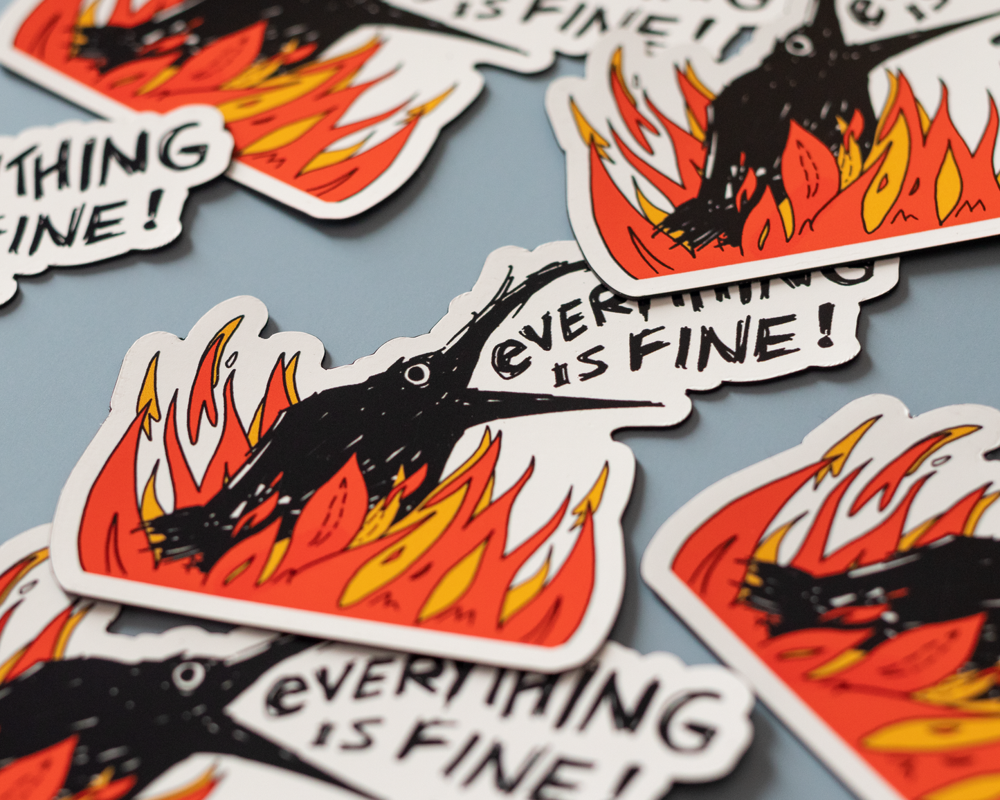 Everything is Fine Crow in Fire Sticker