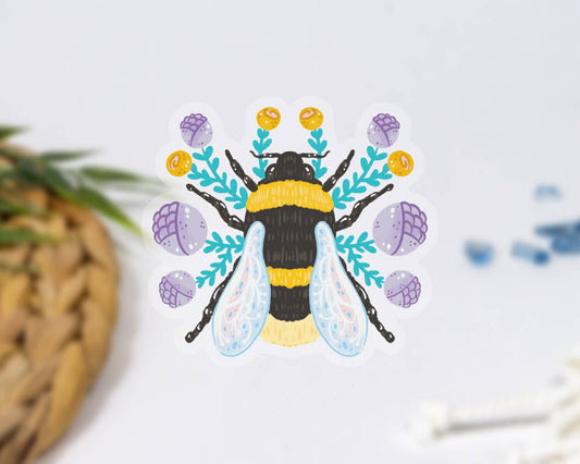 Bumblebee Flowers Clear Sticker