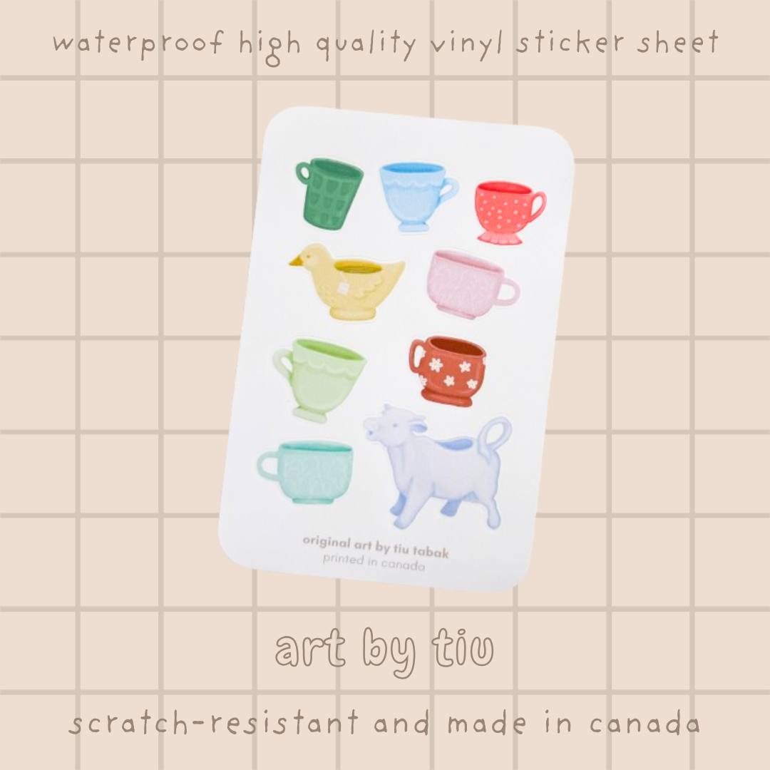 Cups and Mugs 4x6 Vinyl Sticker Sheet