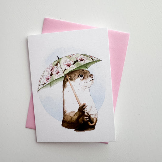 Otter with an Umbrella Greeting Card