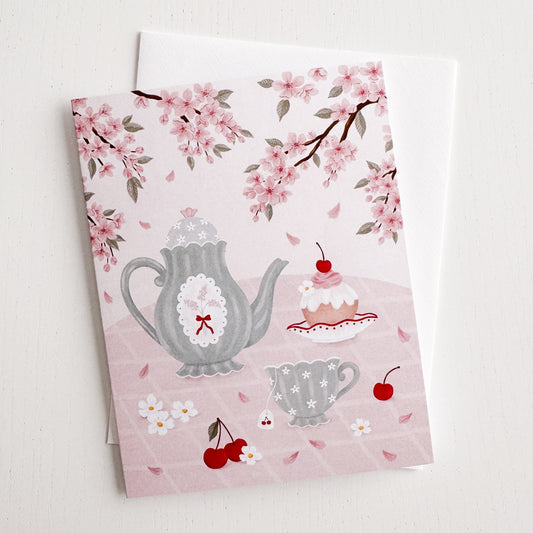 Cherry Blossom Tea Party Greeting Card