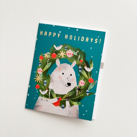 Polar Bear Wreath Holiday Card