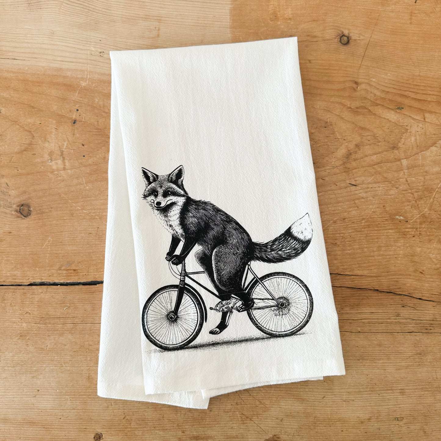 Fox on a Bike Tea Towel