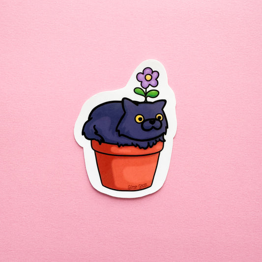 Gray Plant Cat Sticker