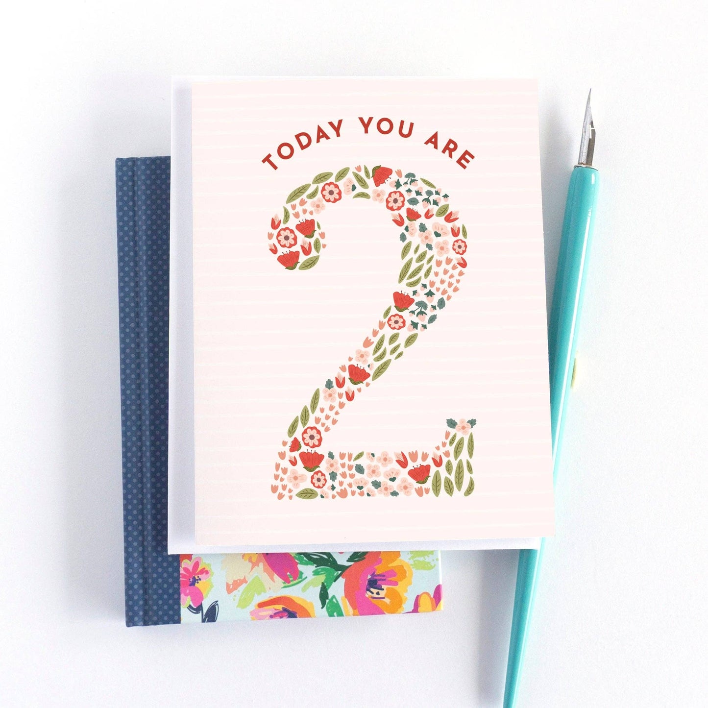 Floral card with number '2' and text 'Today you are 2' on a white background