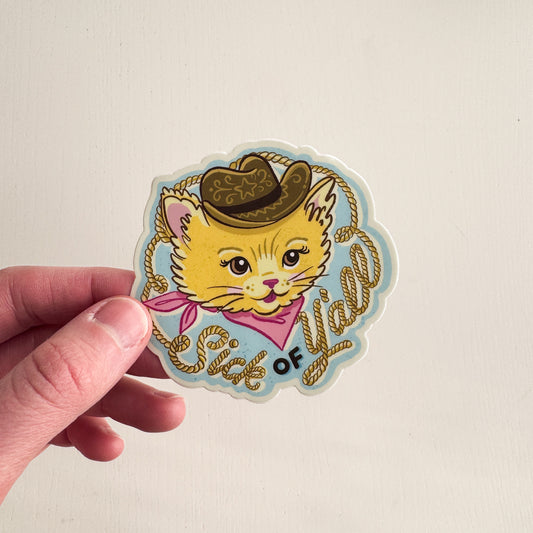 Sick of Y'all Cowboy Kitten Sticker
