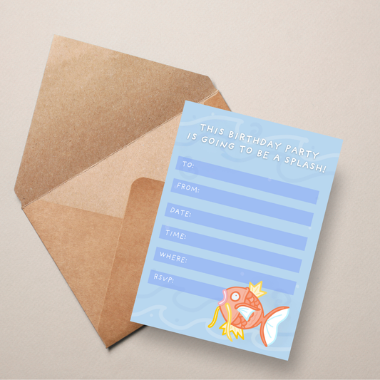 DIGITAL DOWNLOAD: Magikarp Splash Birthday Invitation