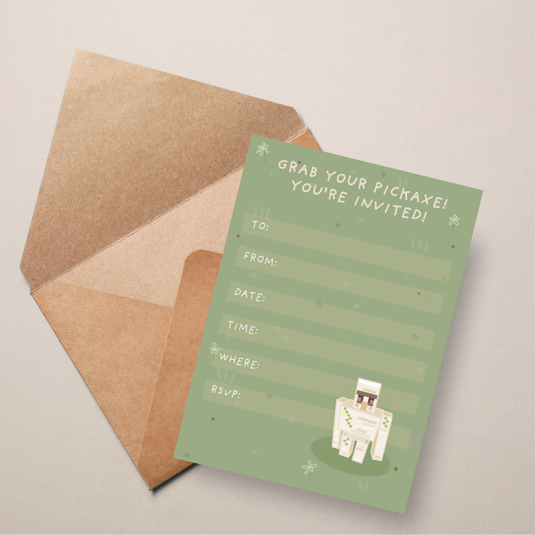 DIGITAL DOWNLOAD: Iron Golem Birthday Invitation