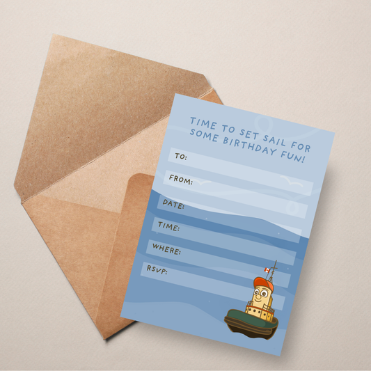 DIGITAL DOWNLOAD: Tugboat Birthday Invitation