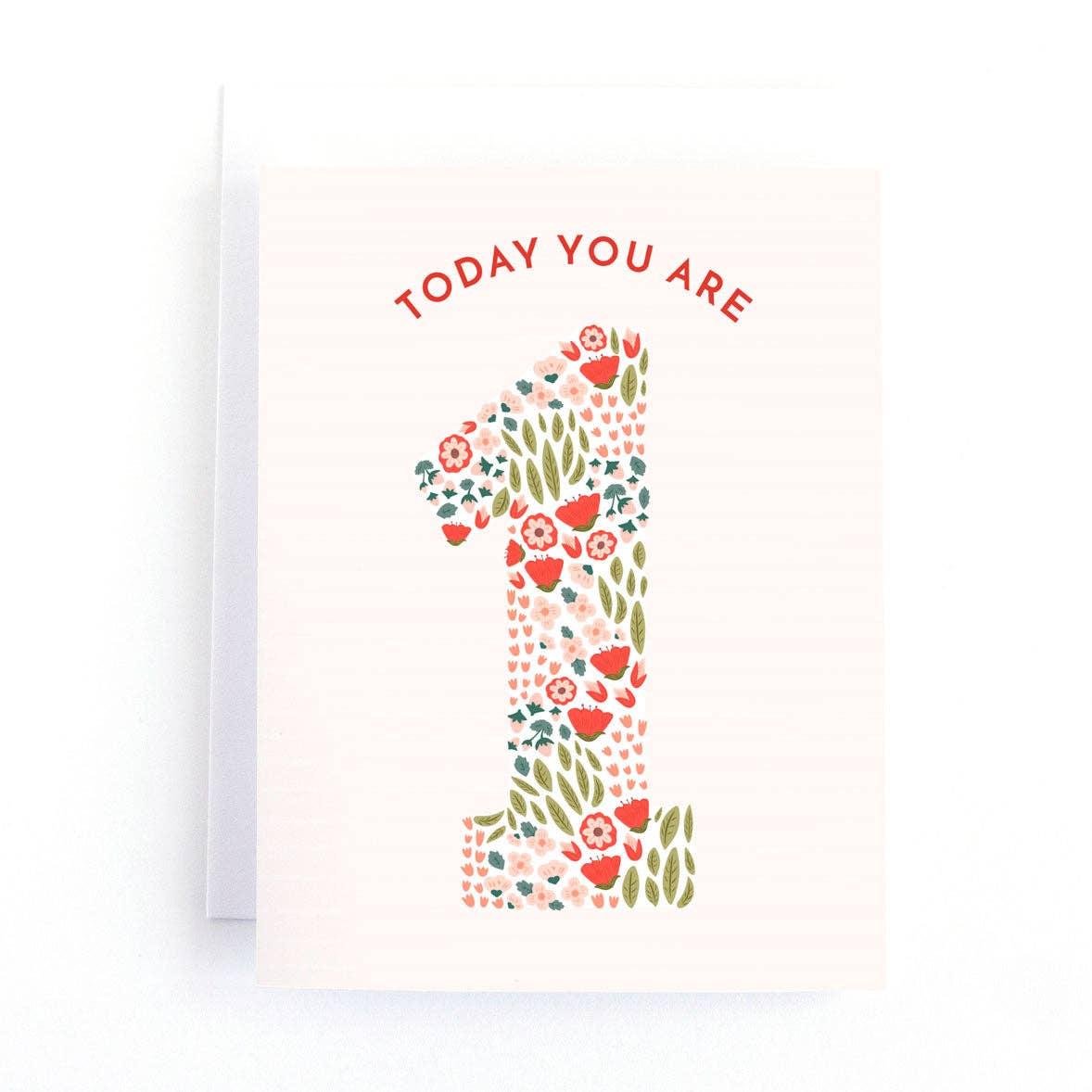 Greeting card with floral number '1' and text 'TODAY YOU ARE 1' on a white background