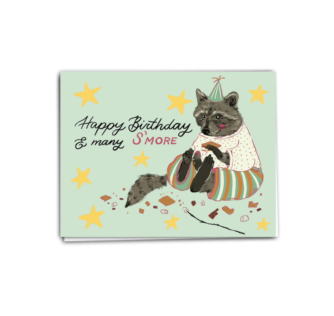 Many S'more Raccoon Birthday Card