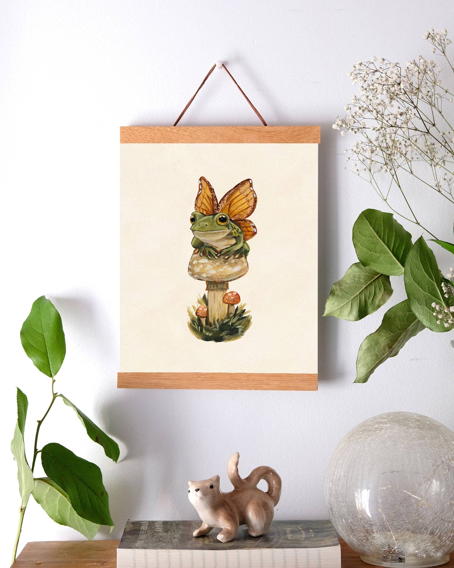 Fairy Frog, Mushroom Art Print - 8x10