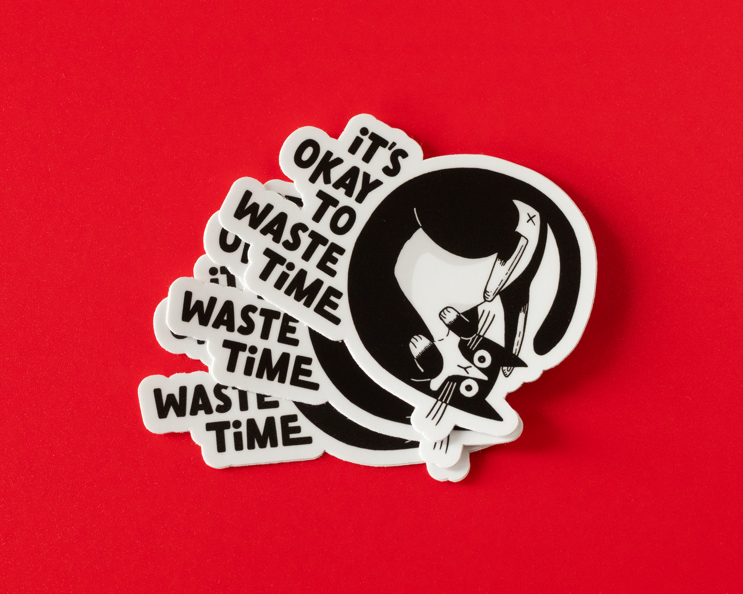 It's Okay To Waste Time Cat Vinyl Sticker