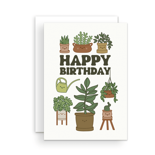 Happy Birthday Cute Houseplants Greeting Card