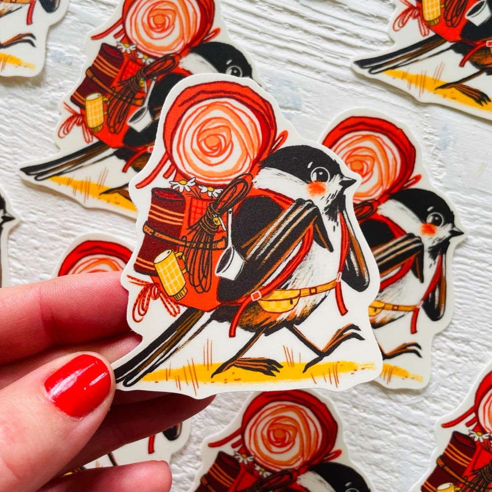 Backpack Hiking Chickadee Sticker