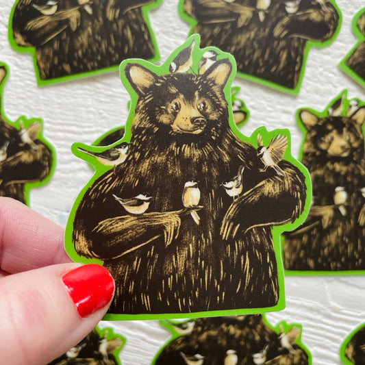 Chickadee Friends Bear Sticker