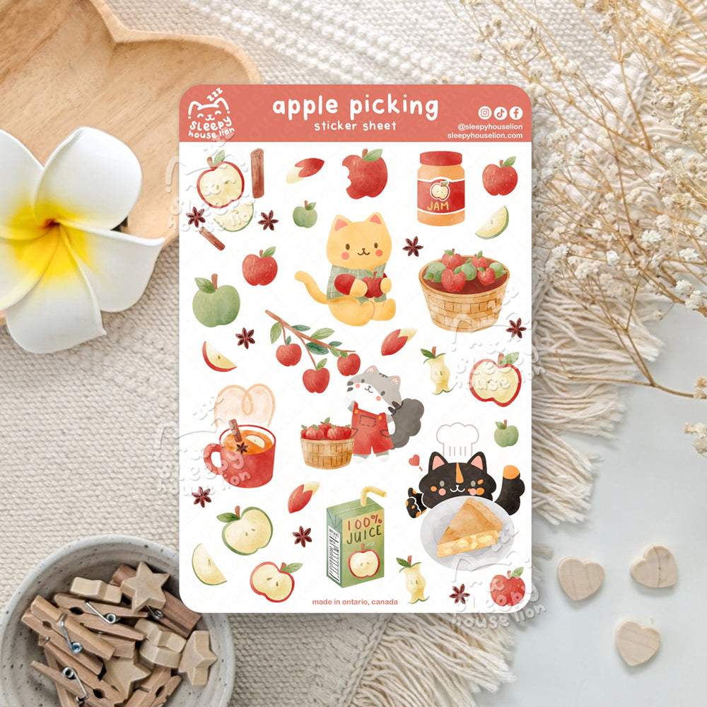 Cats Apple Picking 4x6 Paper Sticker Sheet