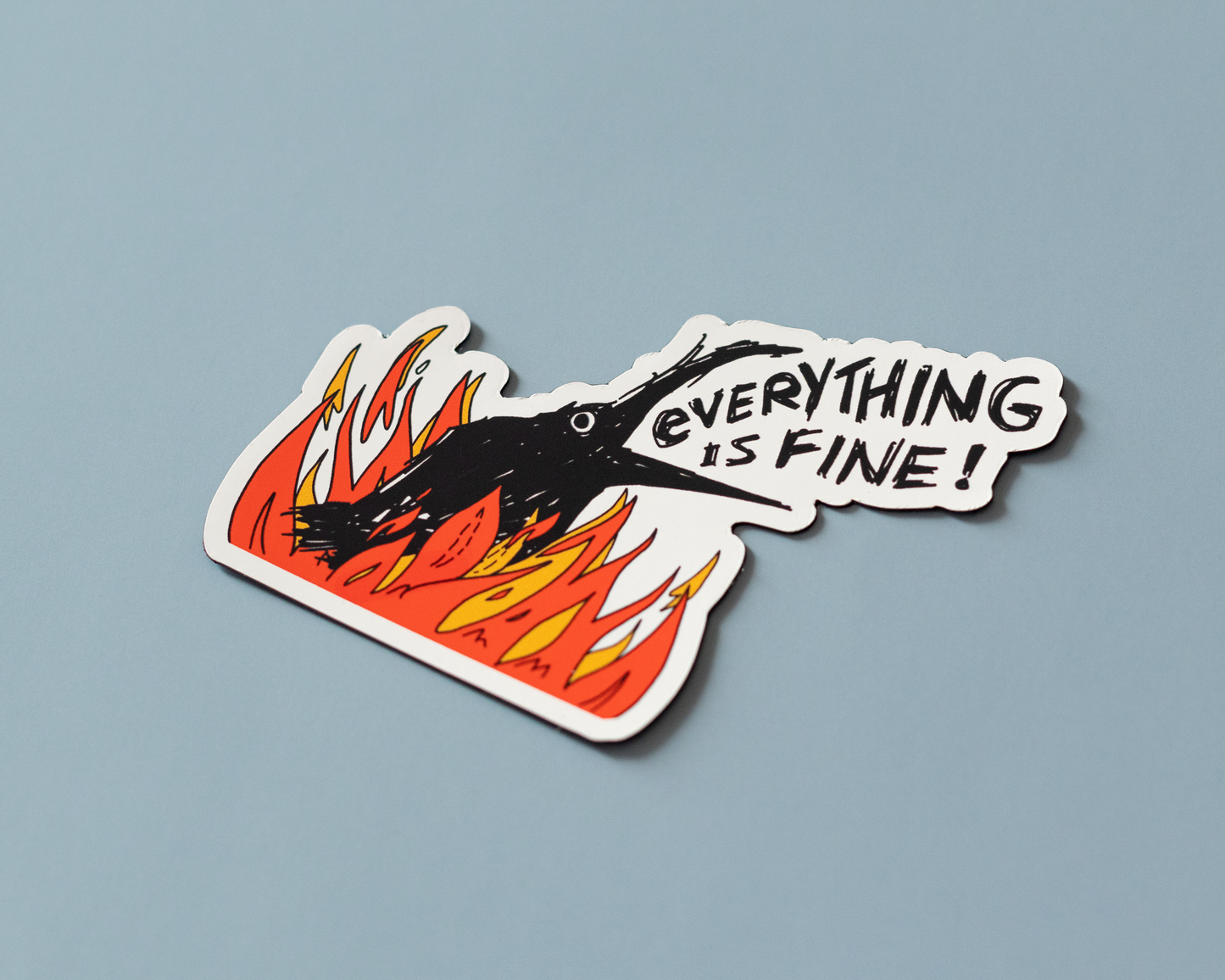 Everything is Fine Crow in Fire Sticker
