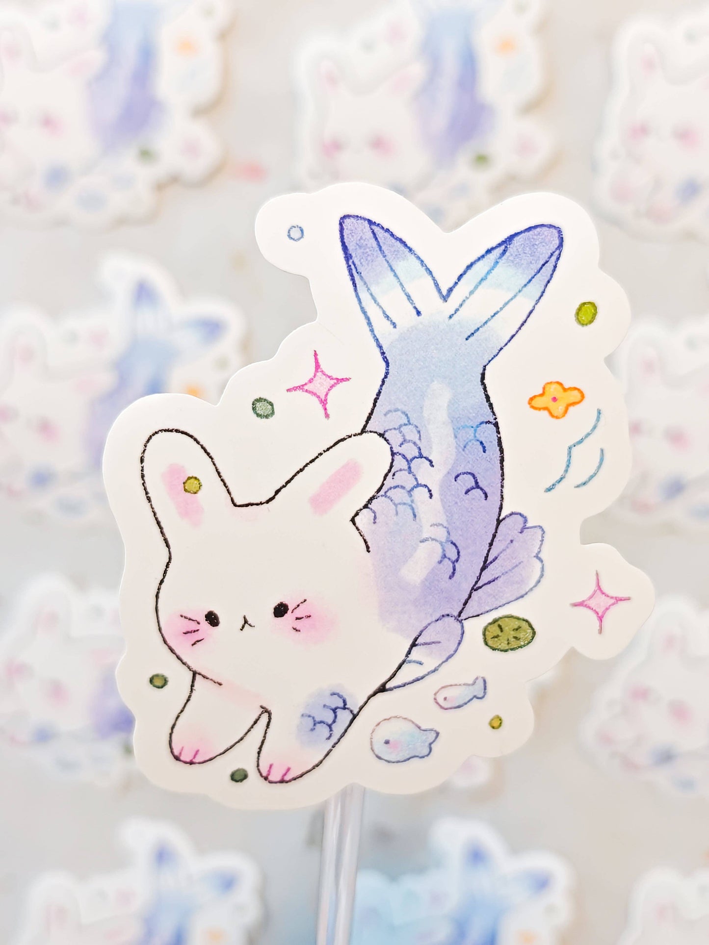 Glossy Blue Merbunny Sticker