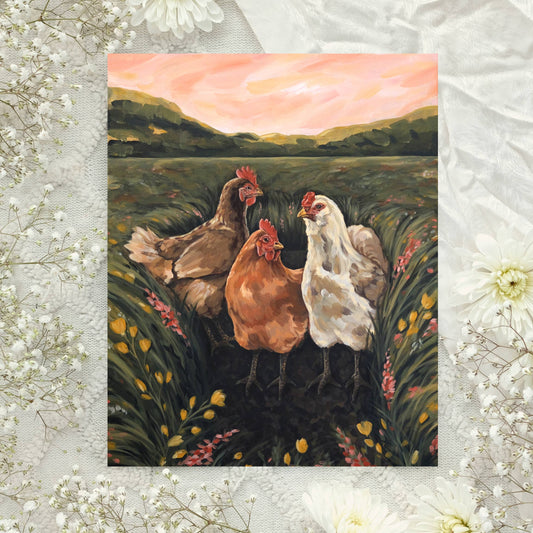 Chickens Art Print - 8x10