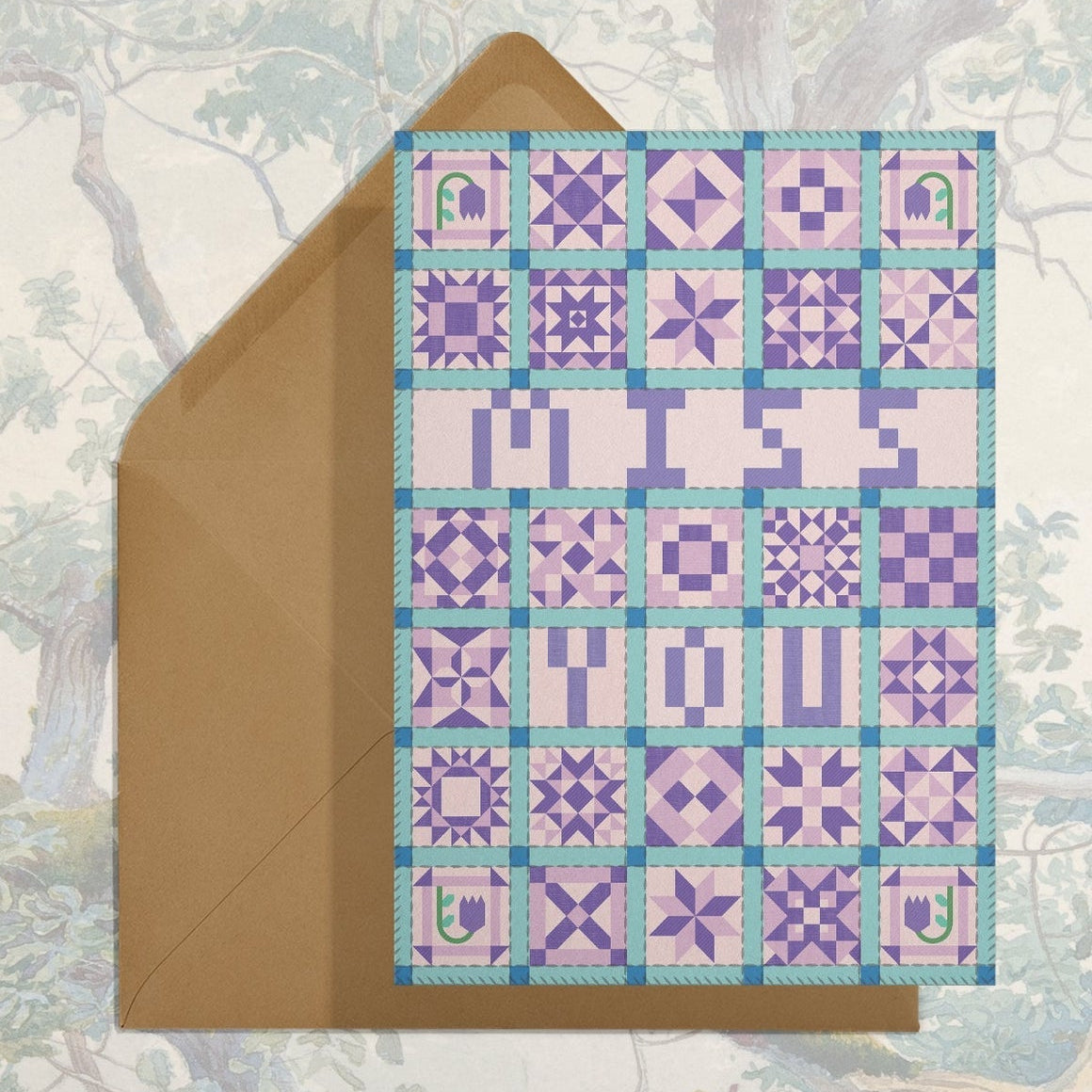 Miss You Patchwork Quilt Greeting Card