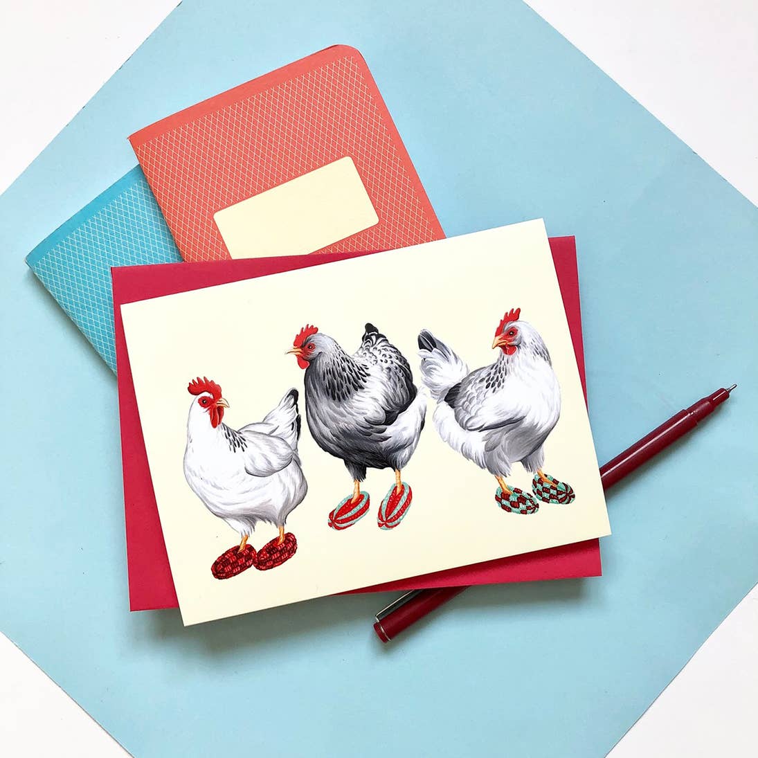 Hens in Slippers Card