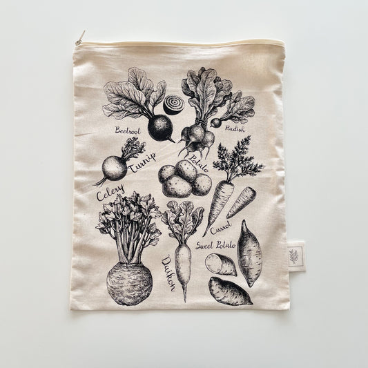 Large Cotton Zipper Produce Bag - Root Vegetables