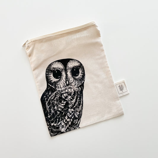 Small Cotton Zipper Produce/Gift Bag - Owl