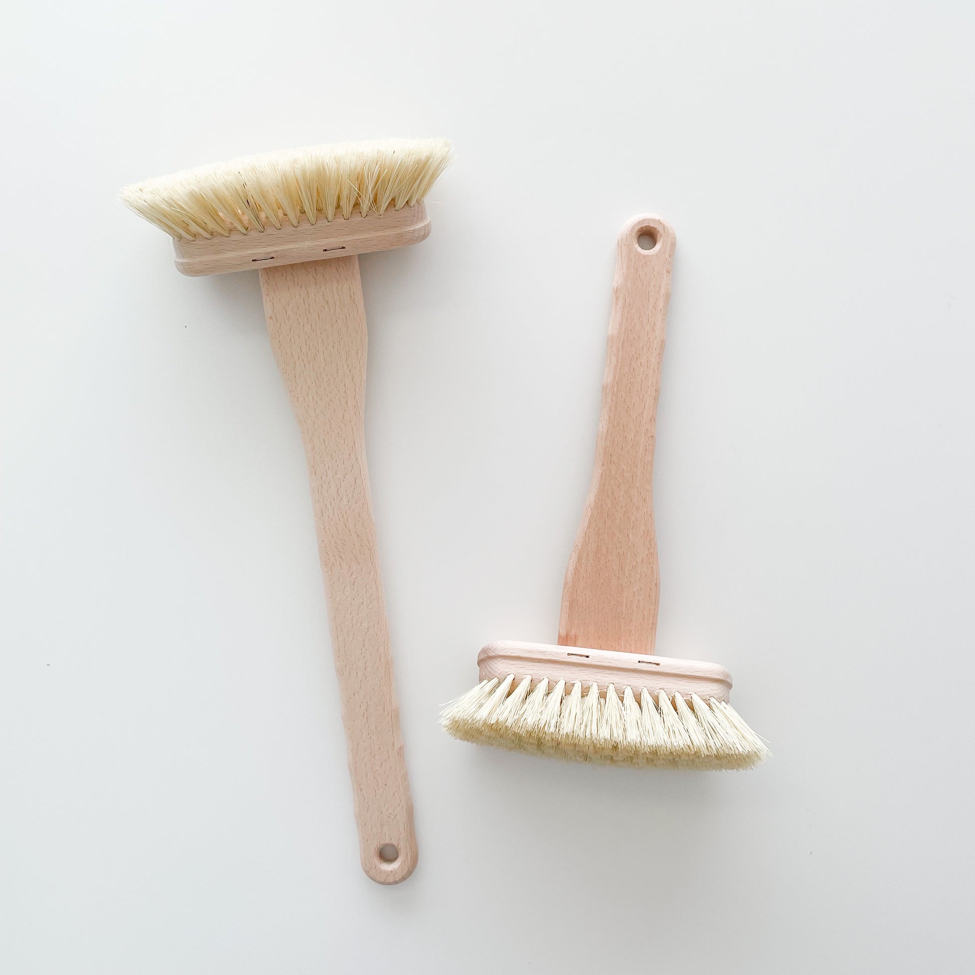 two long handled wood bath tub cleaning brushes