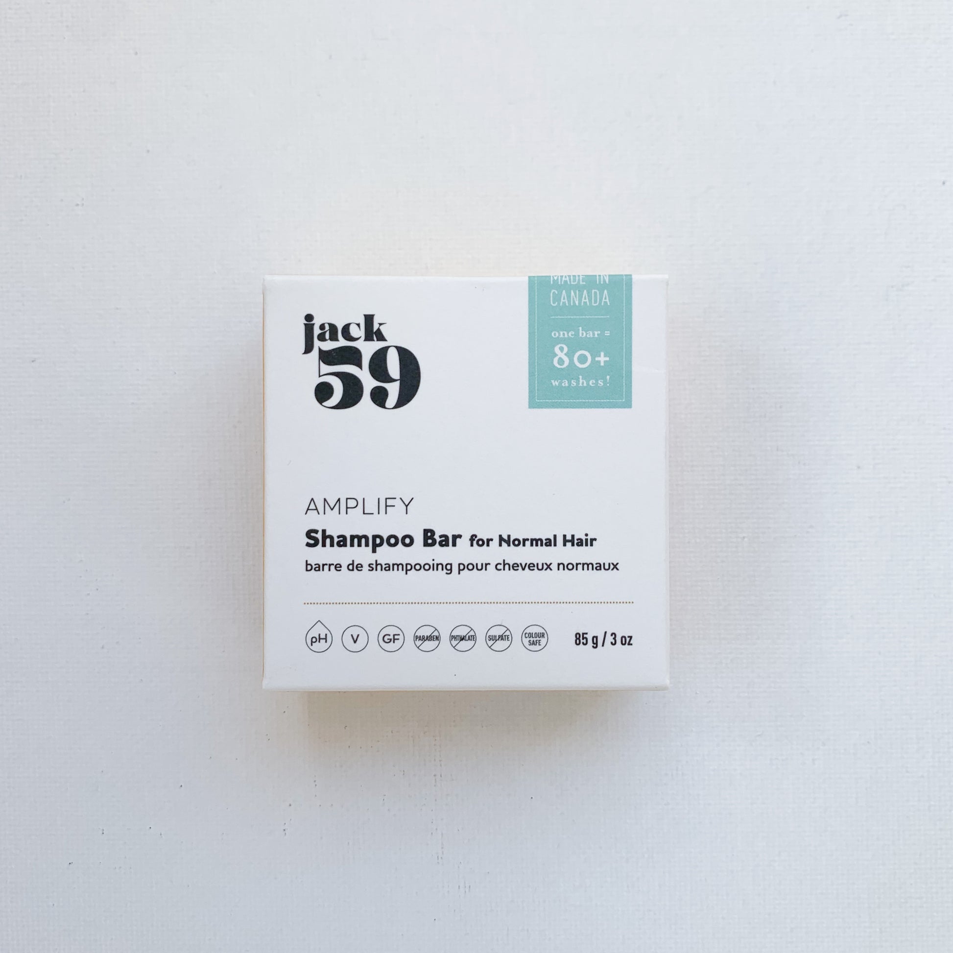 A square, white box with the text 'Jack59 Amplify Shampoo Bar for Normal Hair' written in black -  - Kinsfolk Shop